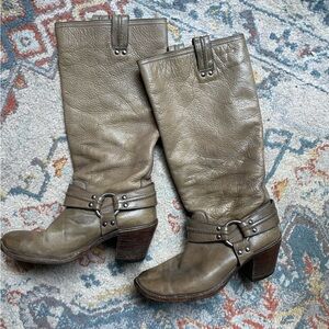 Frye Grey brown leather harness boot